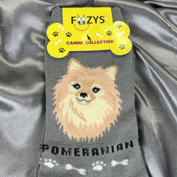 Foozys‎ Canine Gray Pomeranian Print Crew Length Socks Women Sizes 9-11 NWT - Picture 2 of 6